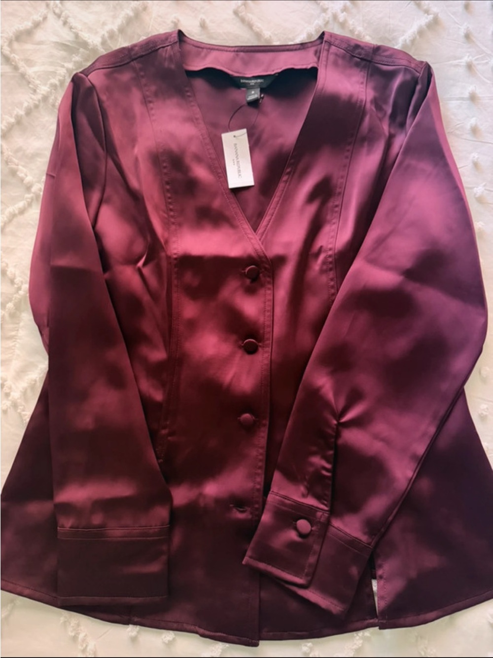 Banana Republic Silky Seamed Slit Blouse Burgundy